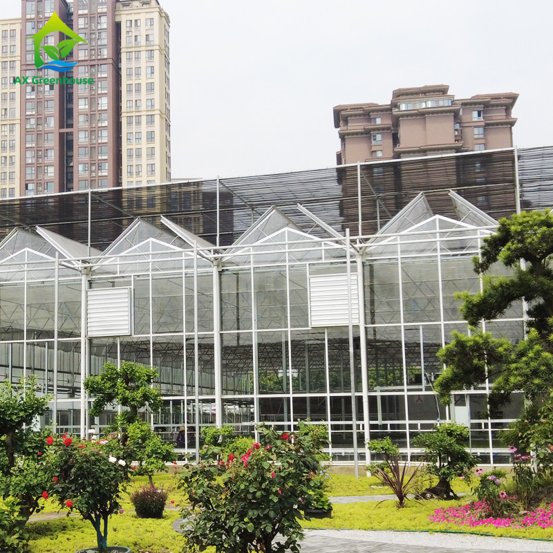 9.6m/10.8m/12m Largeur cadre en alliage d'aluminium verre agricole Venlo Serre multi-span avec triangle de teint
